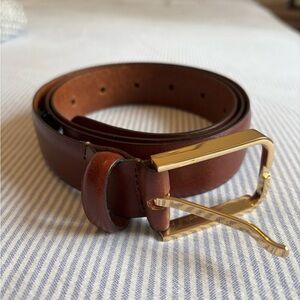 Zara - Brown Leather Belt with Square Buckle